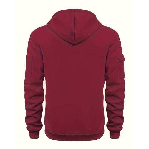Moletom masculino com capuz SYMOID, cor vinho, liso, com bolso e zíper. 2