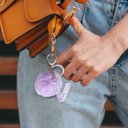 Initial Letter Key Rings Purple Furry 2 Pcs 1