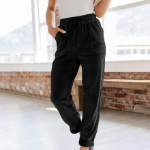 Calça feminina lulshou, com cintura elástica e cordão, em veludo cotelê, com bolso de cor sólida, ideal para trabalho.