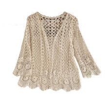 Dame Langermet Cardigan Hul Heklet Blomstergenser Frakk Strandnett Shrug