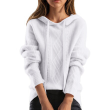 Damtröja Casual Enfärgad Lös Huva Långärmad Stickad Topp Vardagskläder Modern Bekväm Kofta Stil Hemmabruk