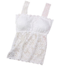 Modieuze, sexy, effen kleur, kanten, anti-reflecterende, elegante bandjes, borstvulling, slanke, brede schouderbandjes camisole