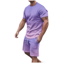 Ensembles courts pour hommes, tenues 2 pièces, survêtements d'été décontractés : t-shirt à col rond imprimé, chemisier à manches courtes et