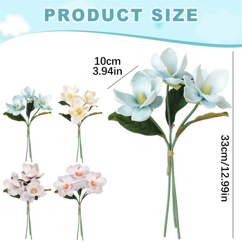Flori artificiale de magnolie, PU realiste, set de 3 2
