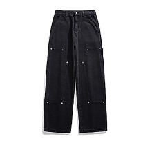 Jeans Fir do na Fir Jeans le Prionta Níocháin agus Poill, Bríste Ócáideacha Splice do Fhir, Jeans Rialta