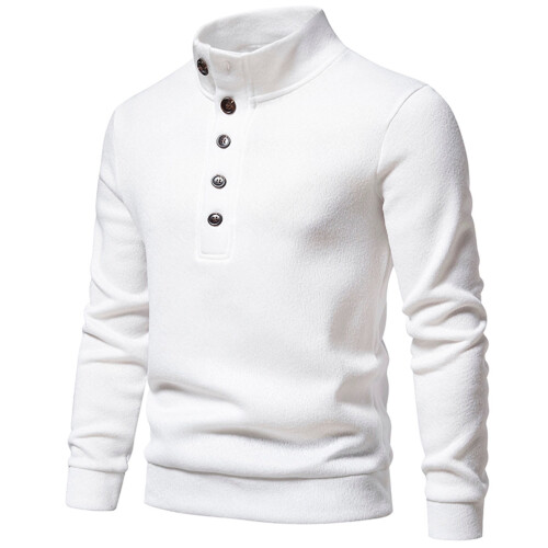 Winterlicher Baumwoll-Rollkragenpullover für Herren, 2025, lässiger, einfarbiger Langarm-Pullover, weiße Bluse 1