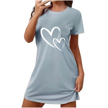 Camicia da notte corta da donna taglie forti con stampa a cuori – Scollo rotondo e maniche corte, taglie S-2XL, ideale per un look casual alla moda