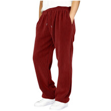 Pantaloni din catifea reiată pentru băieți, talie elastică și șnur de fixare, pantaloni casual lejeri pentru copii – Vișiniu, 14-15 ani