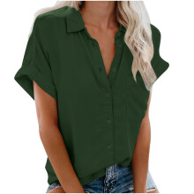Blusas de verano para mujer, camisas de mujer de talla grande, tops con cuello, manga corta, blusa con botones, moda, color liso, ajuste casual,