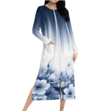 Robe pyjama fleurie femme 2025 avec poches, manches raglan longues, fermeture éclair sur le devant, polaire double face – Tailles S à 2XL