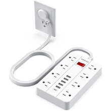 8 aljzatos túlfeszültségvédő elosztó 6 USB (1 USB-C) csatlakozóval, 1,5 méteres kábellel, falra szerelhető,