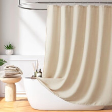 Waffle Weave Shower Curtain Beige 108x72 Inches