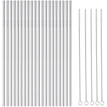 25 Piece Set Stainless Steel Straws Ultra Long 10.5 Inch Drinking Metal Straws Reusable Drinking Straws for 20 30 OZ (20 Straight| 5 Brushes)