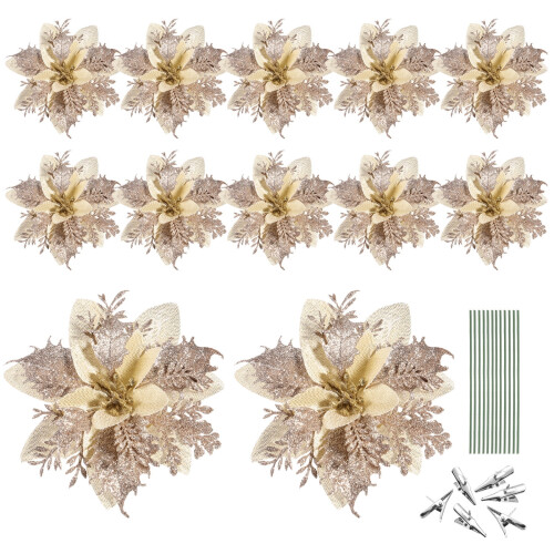 Set di 12 stelle di Natale artificiali con glitter, 15 cm