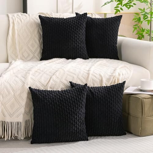 Conjunto de 4 capas de almofada em veludo cotelê bege e marrom, 45 x 45 cm (18 x 18 polegadas)