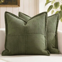 Housses de coussin en velours côtelé vert olive, 50 x 50 cm, lot de 2