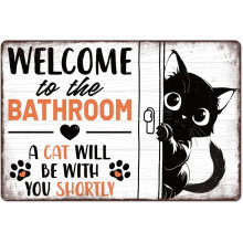 Plaque murale vintage en métal « Chat noir » pour salle de bain, 20 x 30 cm.