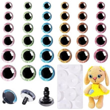 180pcs 3D Glitter Safety Eyes 12-30mm for Amigurumi & Crochet Animals – 6 Colors, with Washers, Compatible with DIY Stuffed Toys & Christmas Decor
