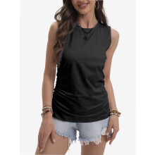 Regatas femininas de gola redonda, blusas sem mangas justas, tops casuais para primavera/verão.