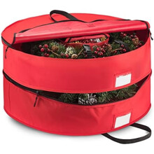 Oppbevaringsboks til julekrans, 91 cm, Fits2Wreaths, 600D Oxford-stoff, innvendig rom og slitesterke håndtak – rød