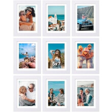 Ensemble de 9 cadres photo 8x10 en bois composite blanc avec