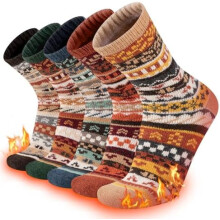 Warm Wool Socks Mens Winter Thermal Thick Crew Cold Weather Pattern Socks (5 Pairs)