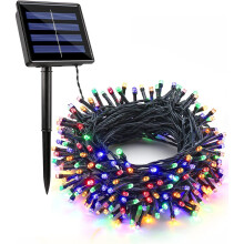 Guirlande lumineuse solaire de Noël de 12 m (39 pi) avec 100 LED, étanche, pour jardin, terrasse, cour et fêtes en intérieur et en extérieur –
