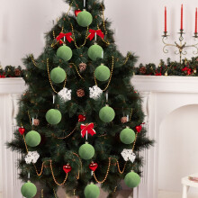 6Pcs Christmas Balls Ornaments Velvet Christmas Balls Flocked Christmas Tree Ornaments Xmas Decorative Hanging Ornaments, Green