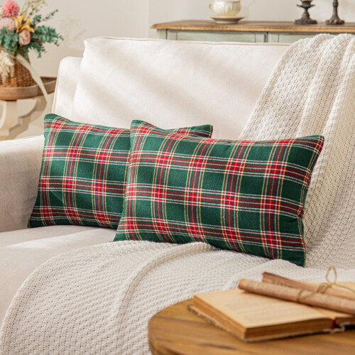 Conjunto de 2 capas de almofada em tartan escocês, 45x45 cm (18x18 polegadas).