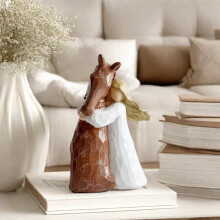 Statua di ragazza con cavallo, ornamento a tema equestre, decorazione con cavallo per la casa, mensola decorativa, regalo.