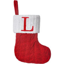 Mini grön stickad strumpa, 20 cm, broderad med initialmonogram, julgransprydnadshängande – kompatibel med A–Ö