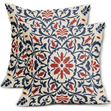Capas de Almofada Boho Azul Marinho e Vermelhas 45x45cm, Capas de Almofada de Linho com Estampa Floral Vintage, Decoração Estilo Fazenda para