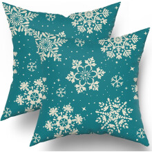 Türkisfarbene Schneeflocken-Weihnachtskissenbezüge, 50 x 50 cm, 2er-Set