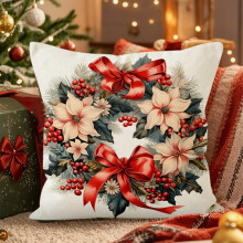 Weihnachtskissenbezug, Polyester in Leinenoptik, 45 x 45 cm