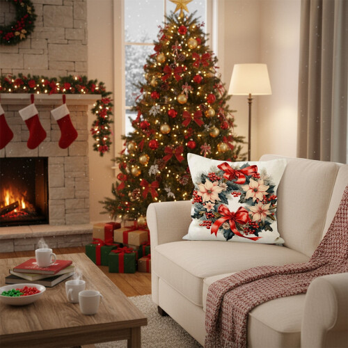 Housse de coussin de Noël, polyester aspect lin, 45 x 45 cm 2