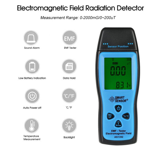 SMART SENSOR Tester digitale portatile con display LCD per campi elettromagnetici, rilevatore di radiazioni elettromagnetiche, dosimetro e contatore. 1