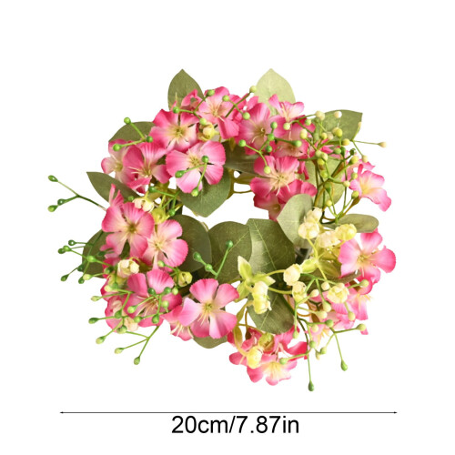 Artificial Hydrangea Candle Ring Wreath Rose Pink 2