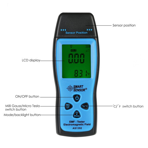 SMART SENSOR Tester digitale portatile con display LCD per campi elettromagnetici, rilevatore di radiazioni elettromagnetiche, dosimetro e contatore. 2