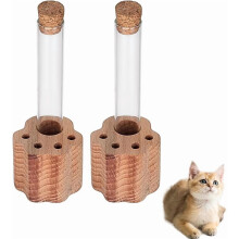 2 sæt katte-knudehårsholdere med potebase i træ – gennemsigtig mindevase til katte-/hundeknudehår, gave til kæledyrselskere (10 cm, beige)