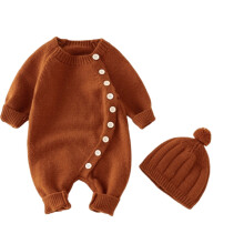 Mono unisex de punto para bebé Lulshou con gorro – Body de color liso, apto para recién nacidos hasta 24 meses.