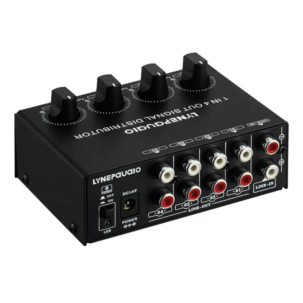 Lynepauaio 1-In-4-Out Stereo Audio Amp Signal Distributor 1 Channel Input 4 Channels Output Rca Interface Independent Adjustment For Home Speakers 9149926112969