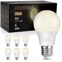Ampoules LED A19, équivalent 60 W, blanc froid 4000 K, 9 W, 800 lumens, lot de 6