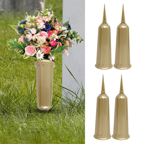 Conjunto de 4 cones florais comemorativos MOQIN de 7 polegadas – Suporte de vaso de plástico com estaca e furos de drenagem para cemitério,
