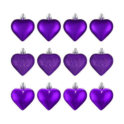 Ensemble de 12 décorations suspendues en forme de cœur violettes 1