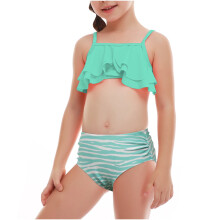 Girls Summer Swimsuits Casual Cute Floral Print Double Ruffle Sling Swimwear Beach Swimsuits Split Two-Piece Bikini Sets