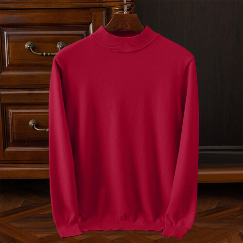 Herrenmode Stehkragenpullover Herbst Winter Freizeit Einfarbig Thermopullover Warm Strickpullover Top Herrenpullover (Rot #1, XL) 1