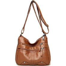 Mäkká kožená kabelka cez rameno pre ženy s viacerými vreckami na zips, crossbody taška, retro kabelka s veľkou kapacitou, taška cez rameno