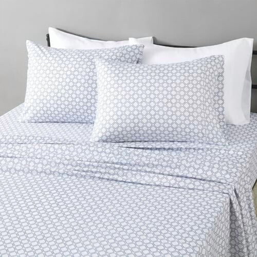 Ensemble de draps en microfibre imprimés aqua pour lit complet 4 pièces