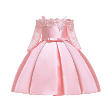 Mädchenkleid, Babykleidung, Kleinkinderkleid, einfarbig, Stickerei, Spitze, kurze Ärmel, Schleife, Geburtstagskleid, Kinderkleider, rosa