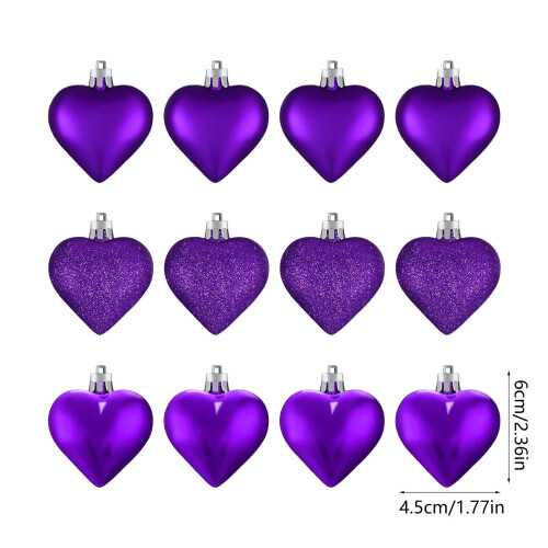 Ensemble de 12 décorations suspendues en forme de cœur violettes 2